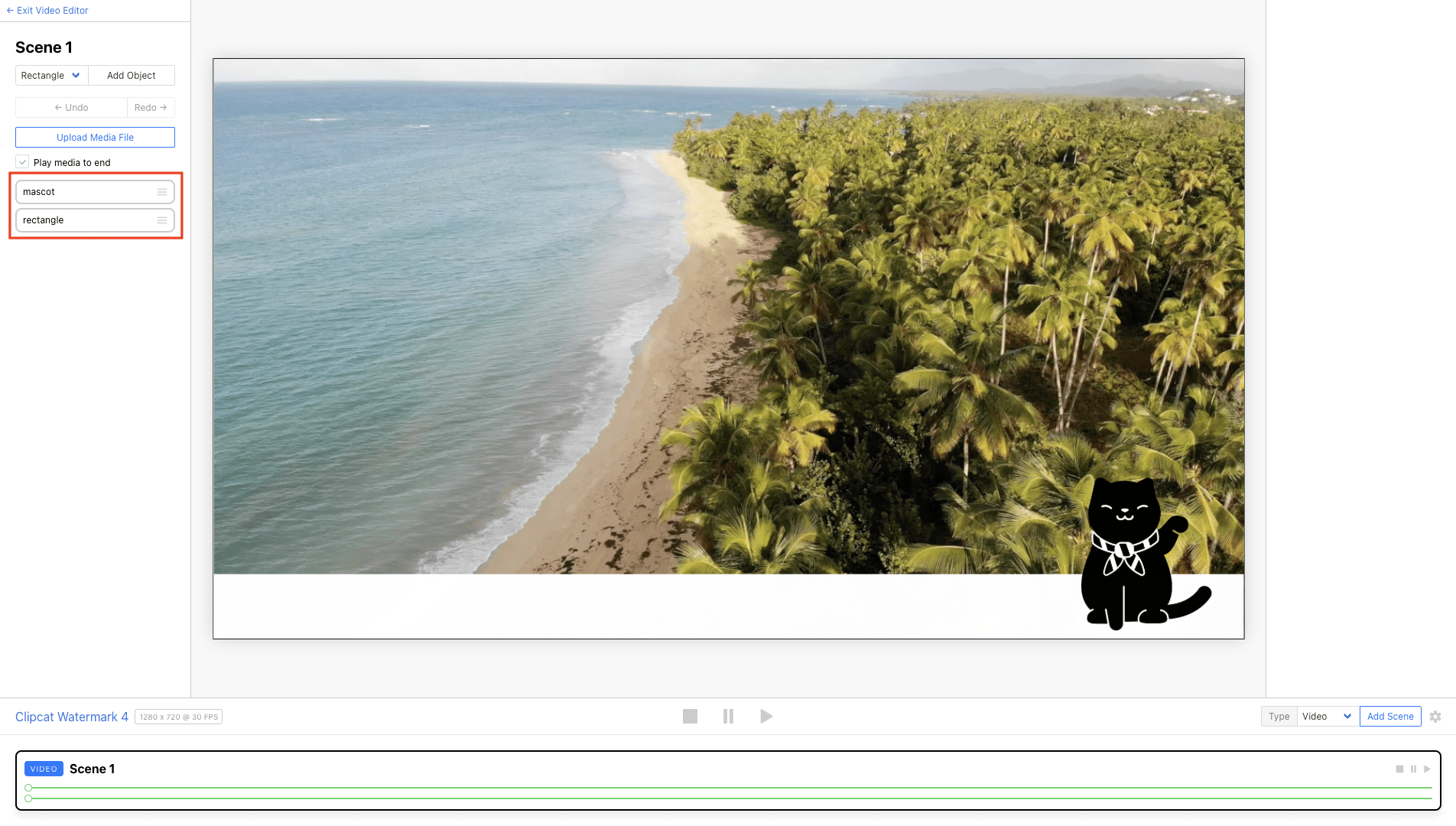 Screenshot of Clipcat editor with objects outlined in red