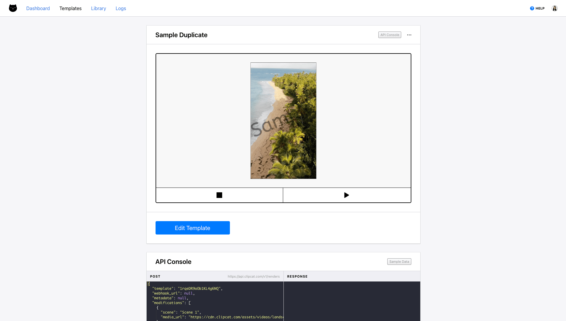 Screenshot of Clipcat template page