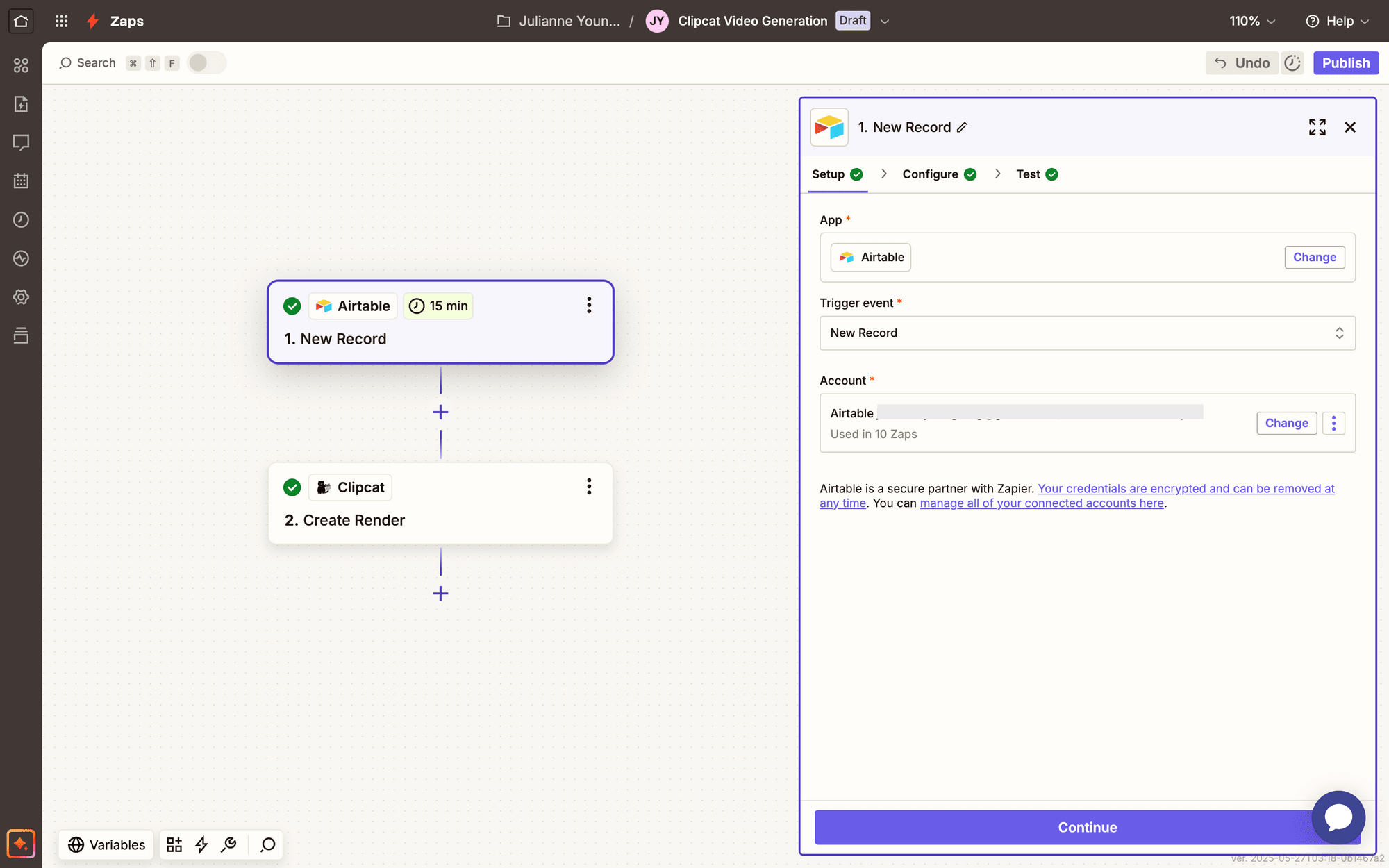 Screenshot of Zapier Airtable new record action