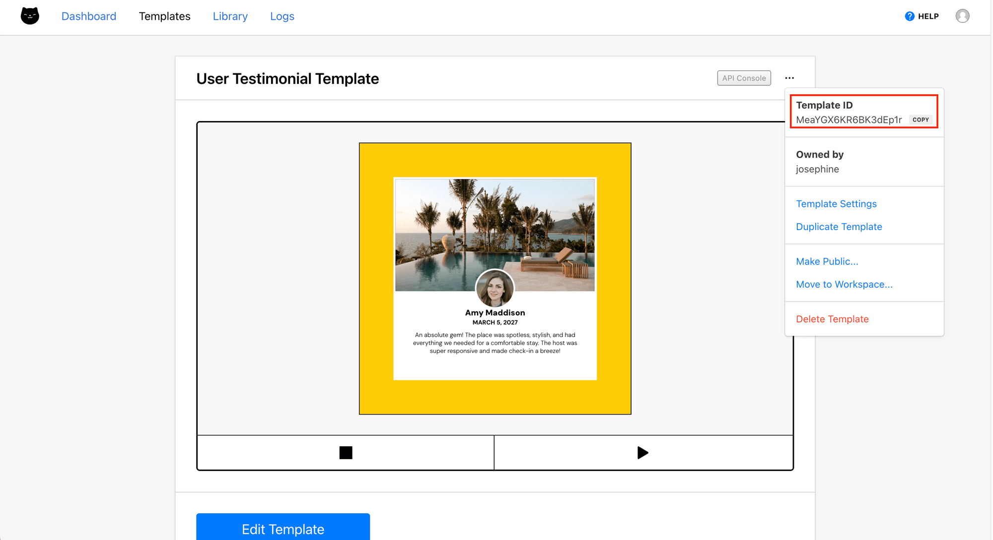 How to Automate Video Generation with Clipcat and Google API - getting the Clipcat template ID.png