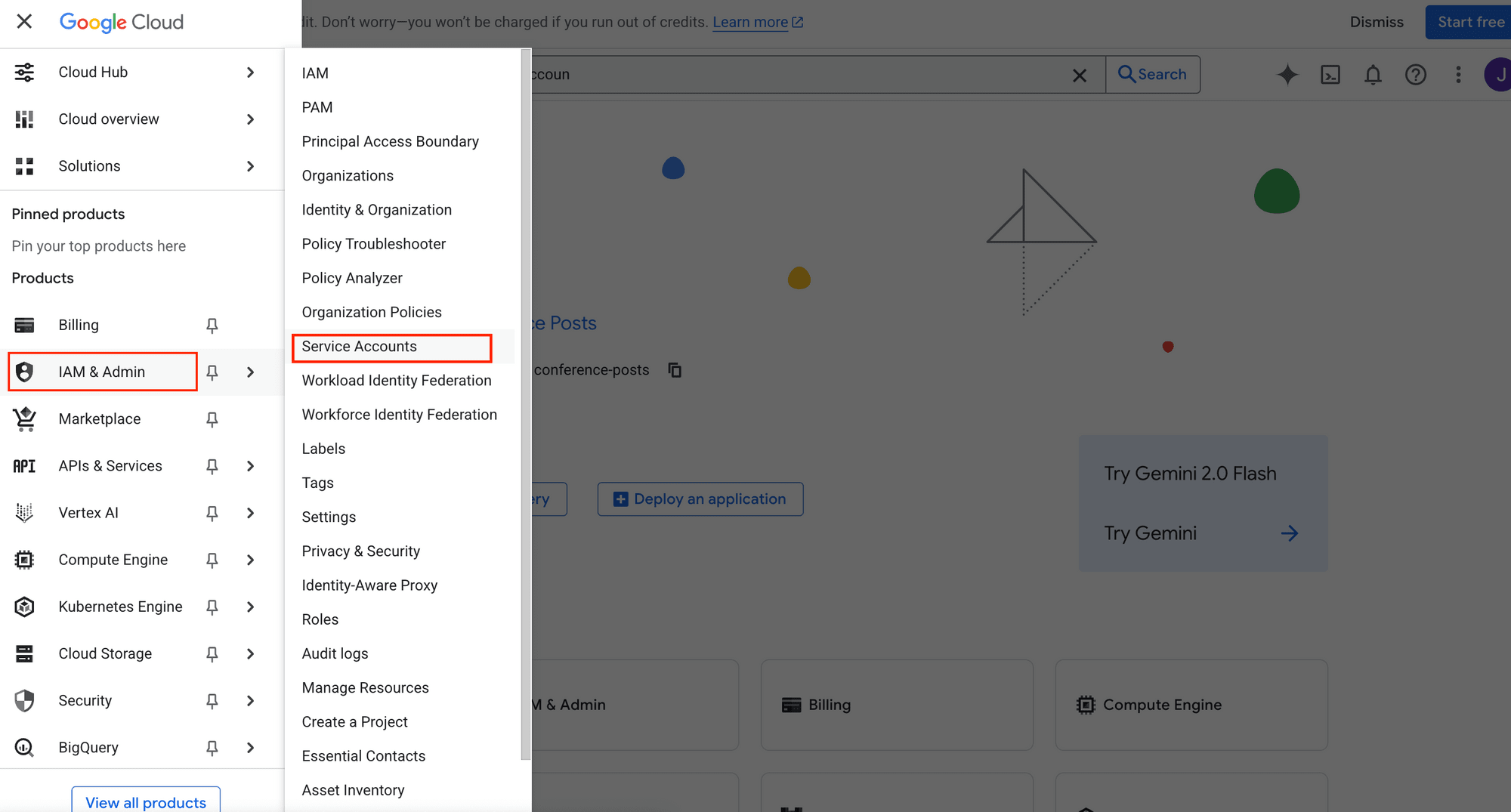 Google Cloud Console - navigating to Service Account.png