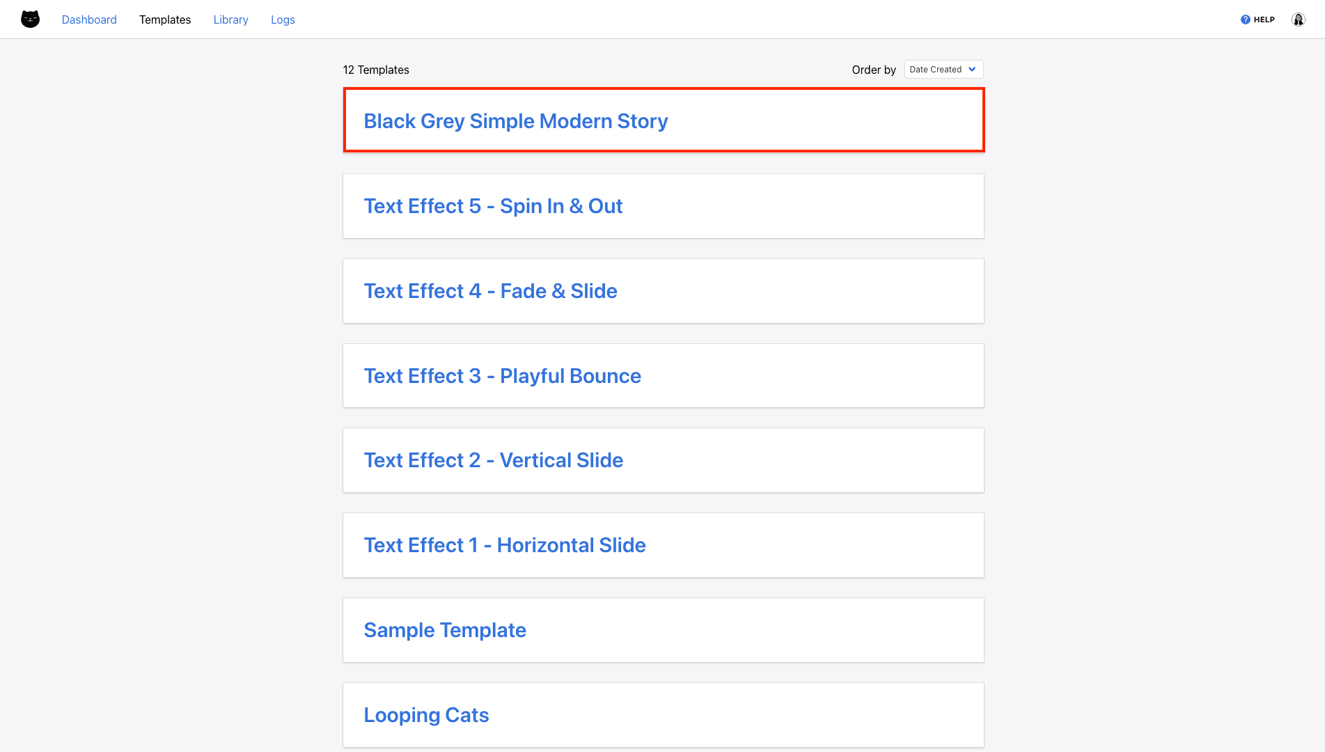 Screenshot of Clipcat templates page with template outlined in red
