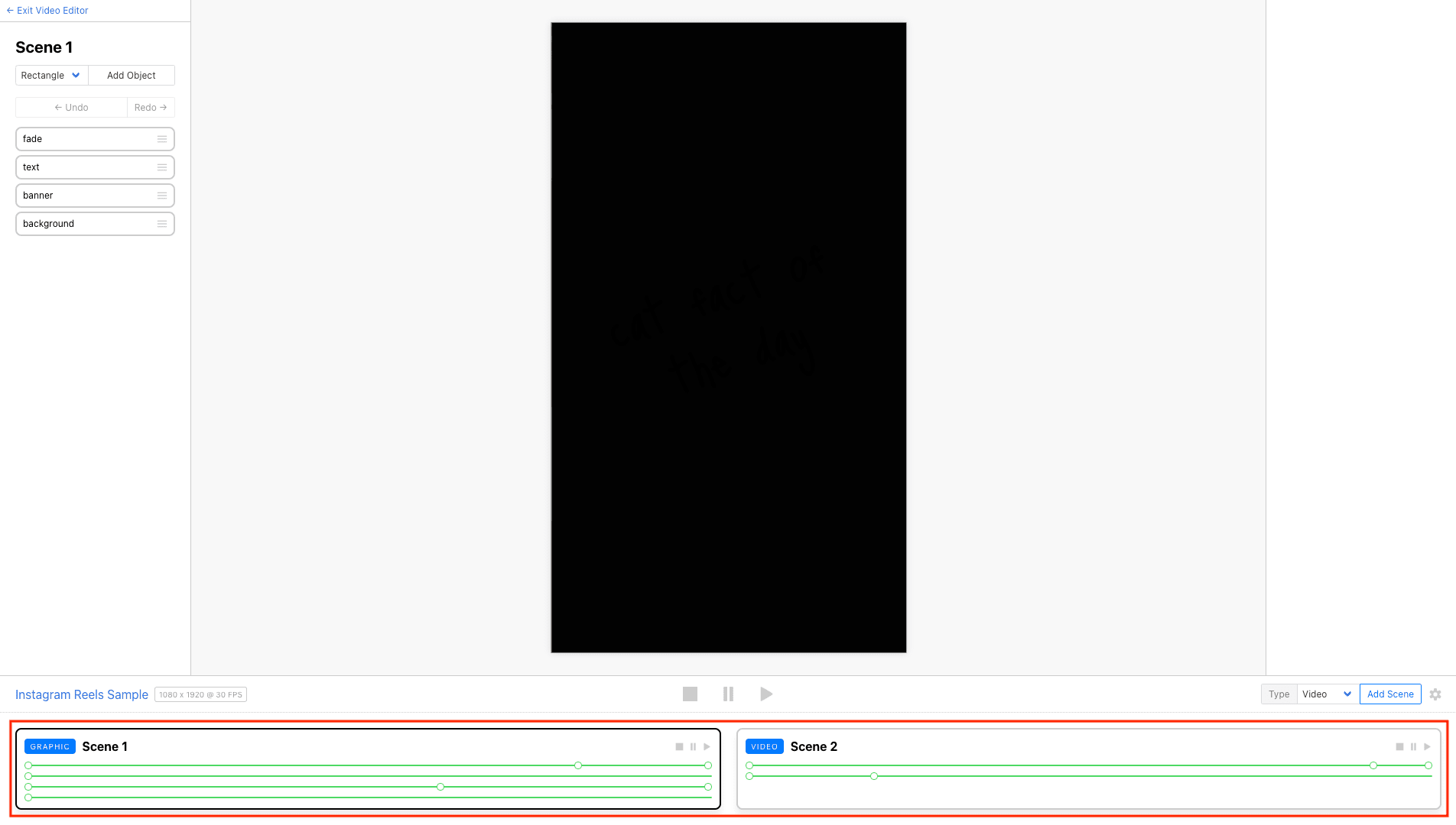 Screenshot of Clipcat editor with red outline around scenes