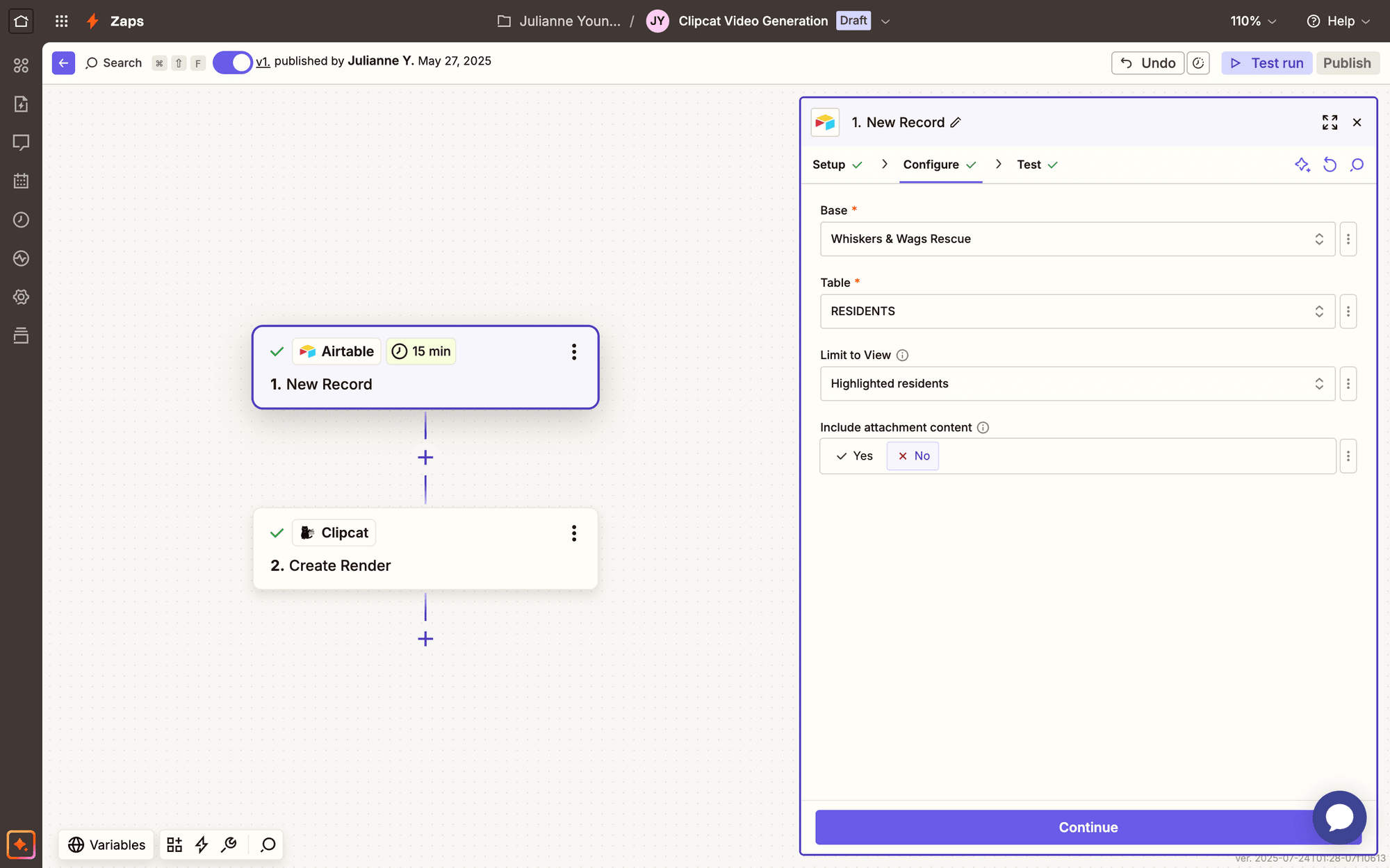 Screenshot of Zapier Airtable new record event