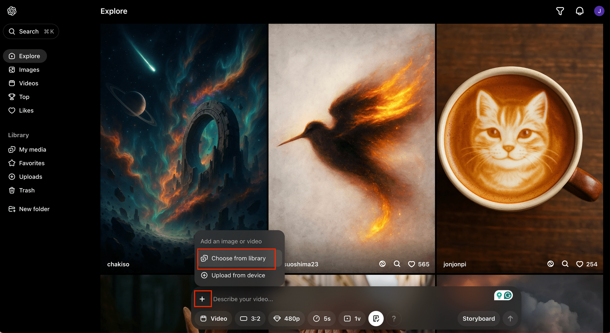 Sora image-to-video generation - uploading an image.png