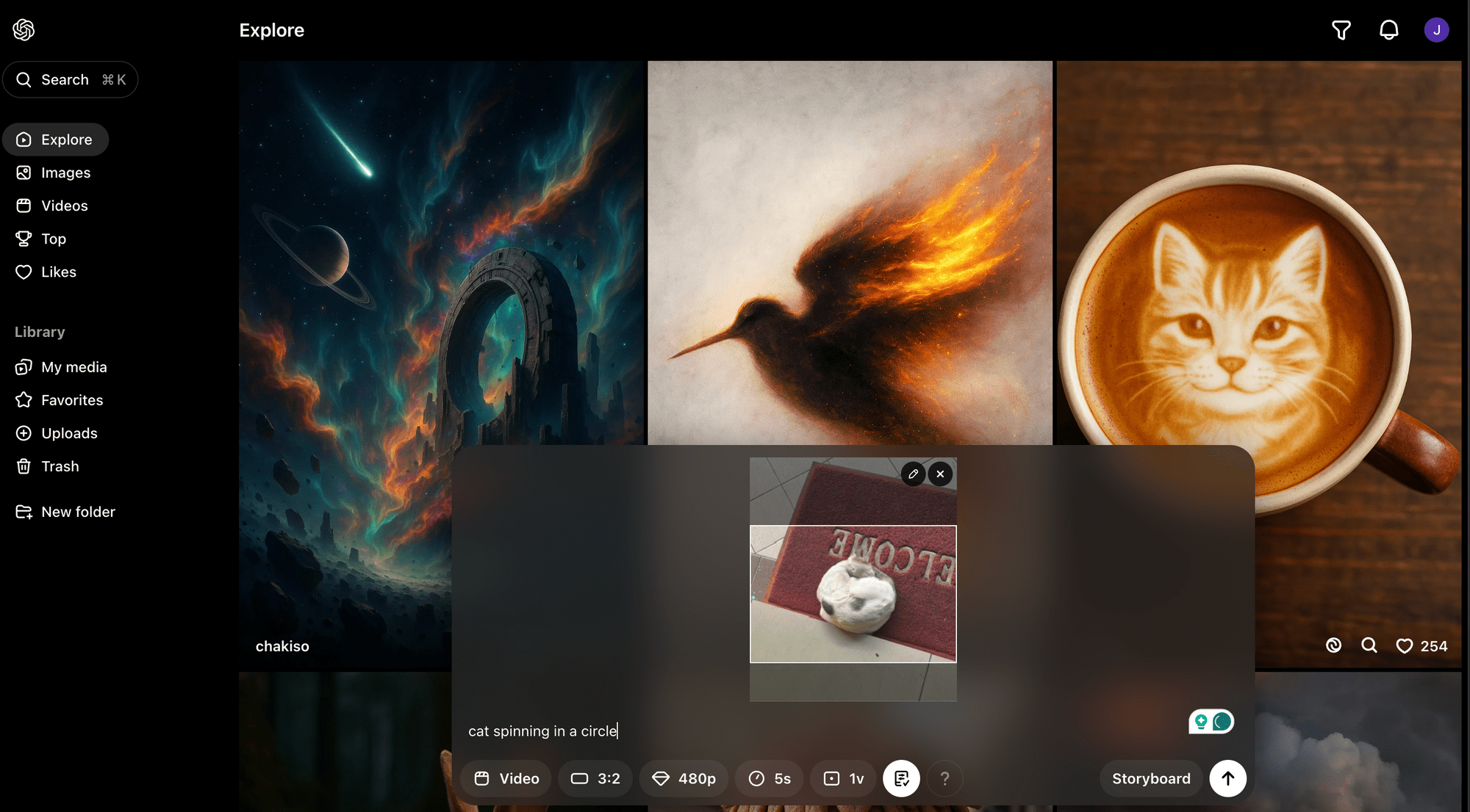 Sora image-to-video generation - entering a prompt for the selected image.png