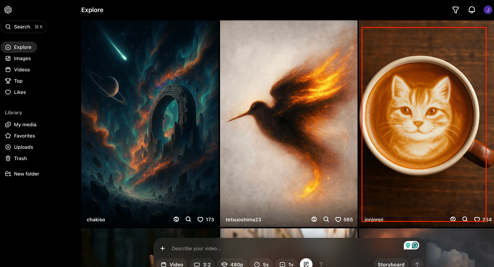 Sora image-to-video generation - clicking on in image on the "Explore" page.png