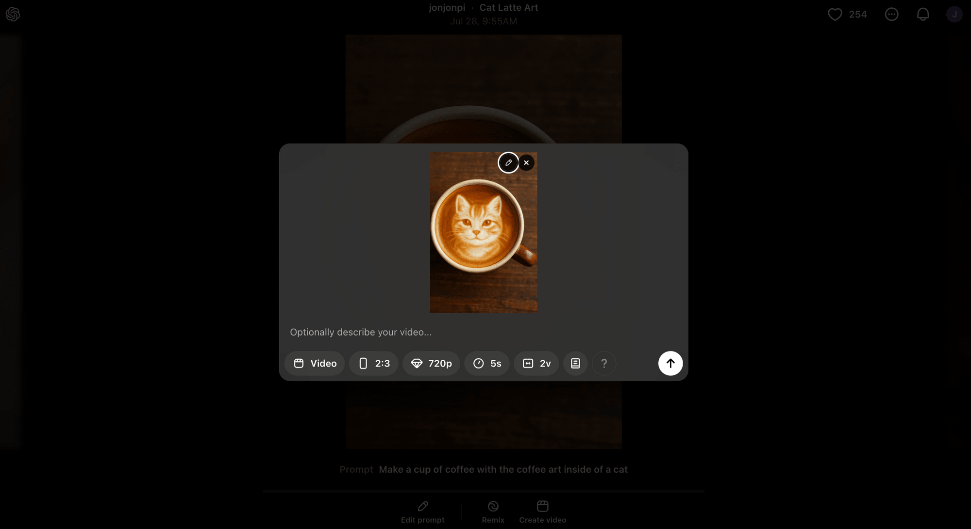 Sora image-to-video generation - entering a text prompt to animate an image from the Explore page.png