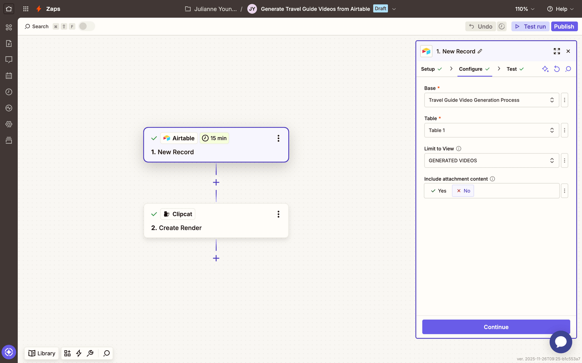 Screenshot of Zapier Airtable new record