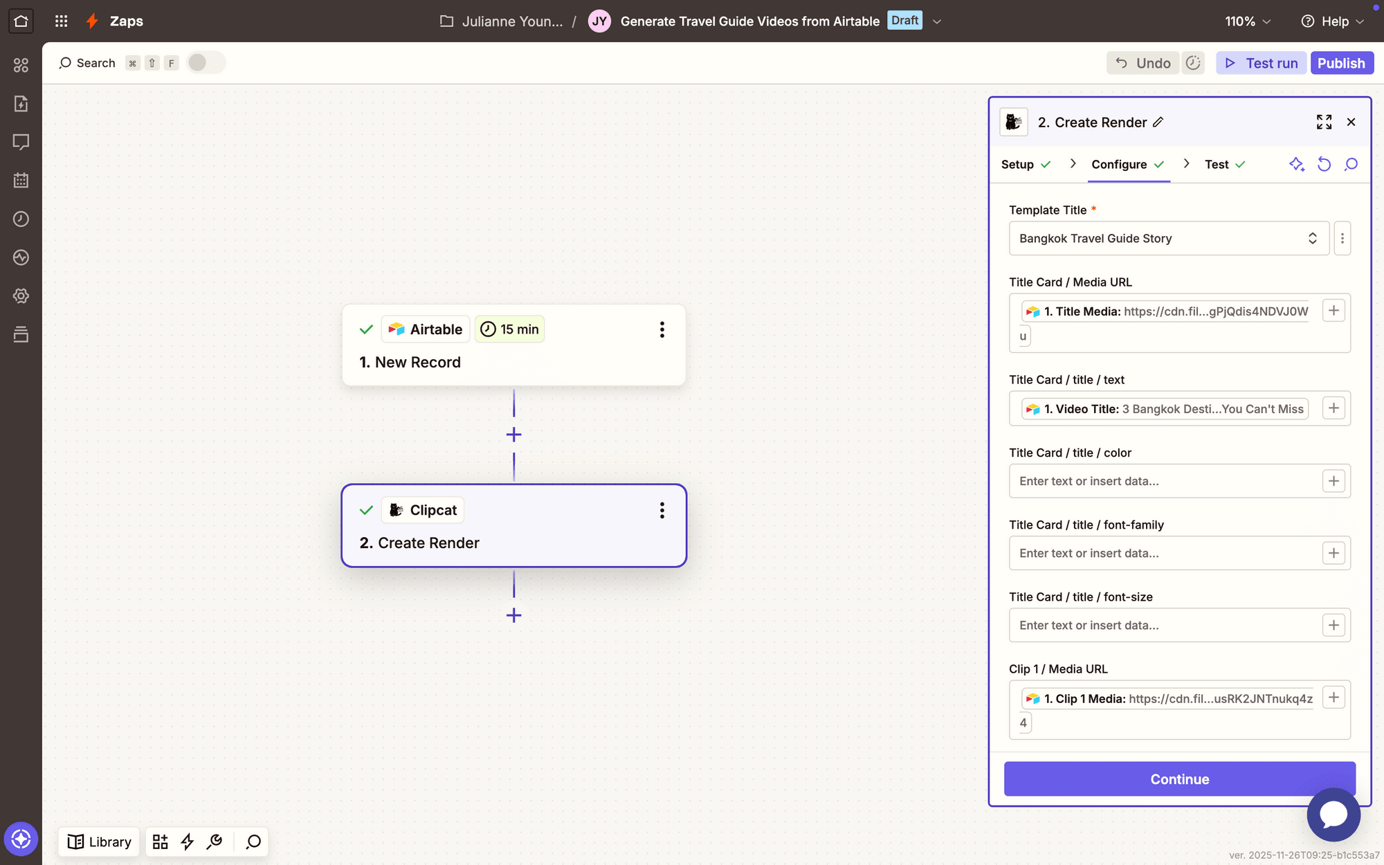 Screenshot of Zapier Clipcat create render