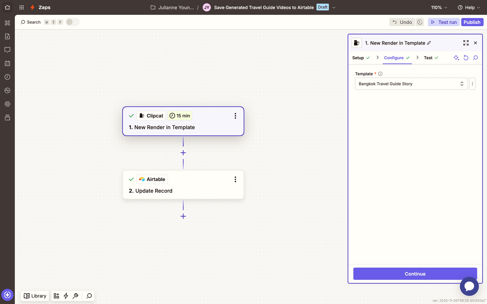 Screenshot of Zapier Clipcat new render in template