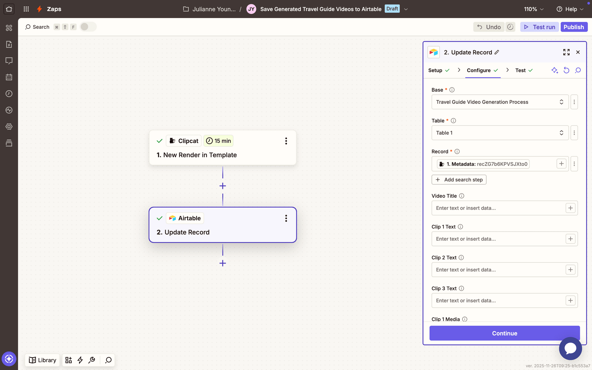 Screenshot of Zapier Airtable update record
