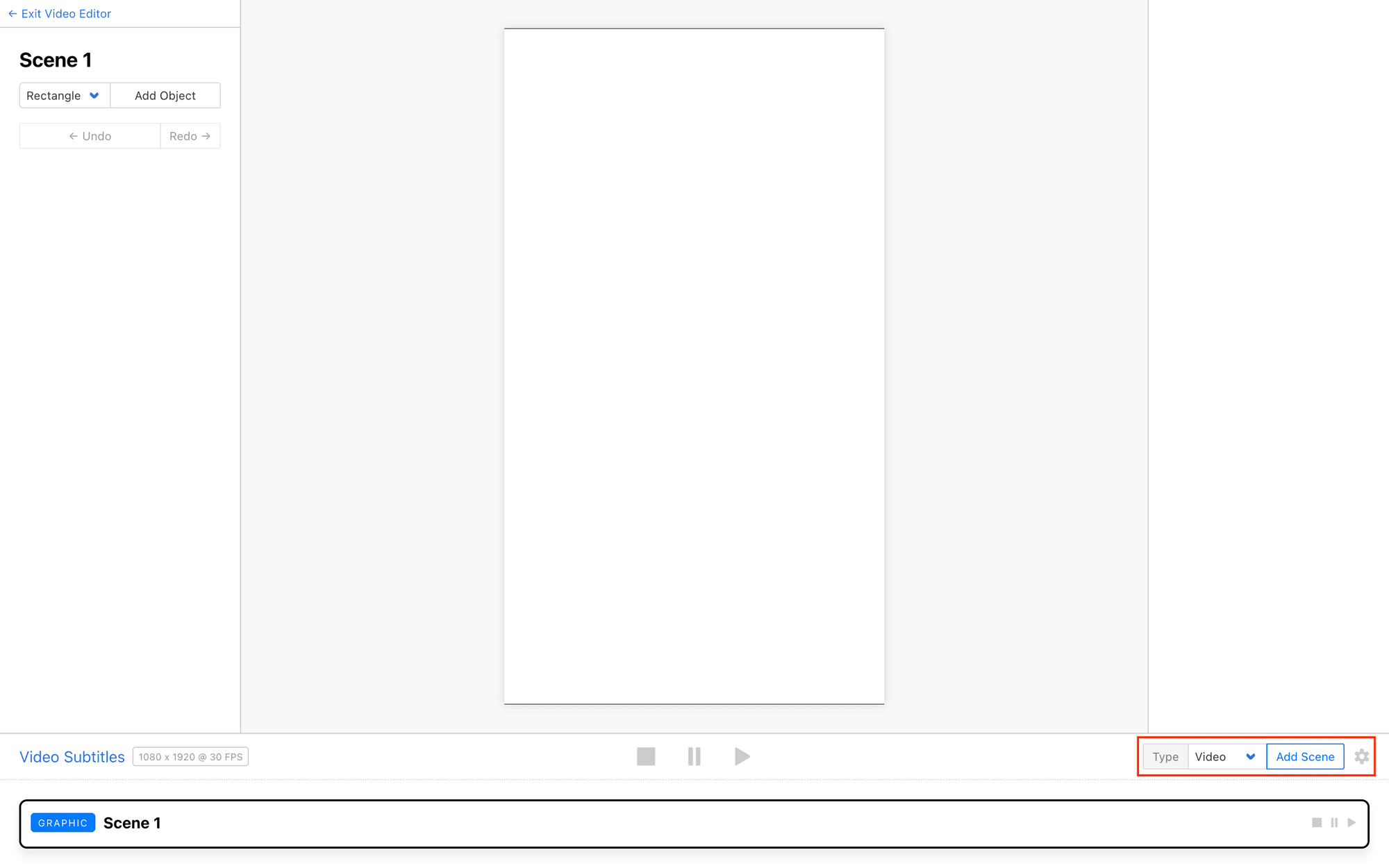 Screenshot of Clipcat template editor with add scene outlined in red