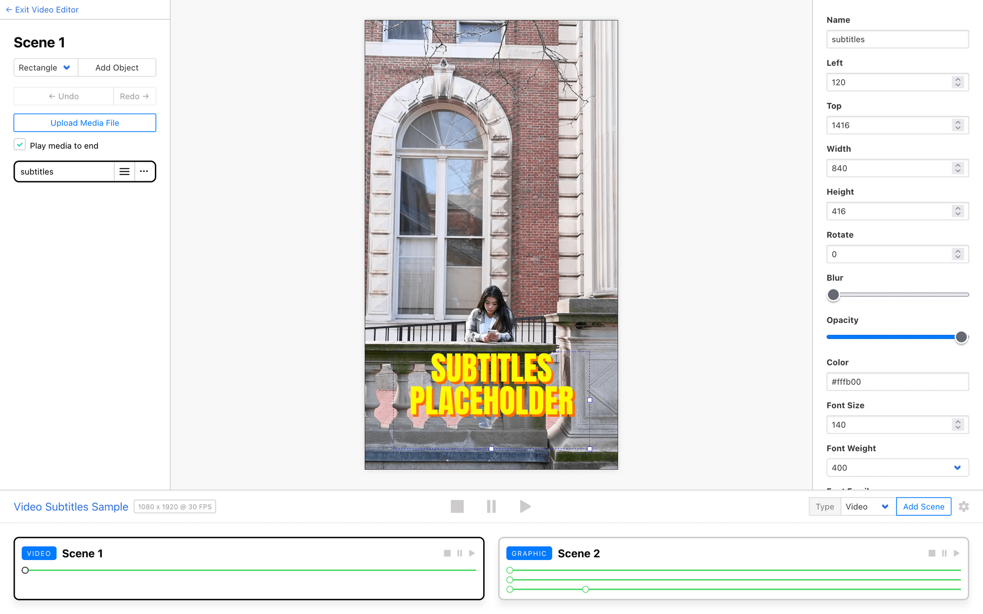Screenshot of Clipcat template editor with multiple scene set up